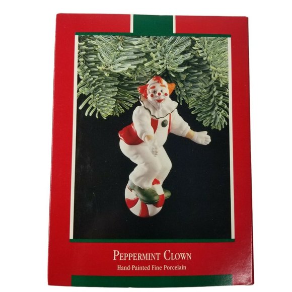 Vintage 1989 Hallmark Peppermint Clown Porcelain Christmas Tree Ornament Circus - Picture 2 of 7